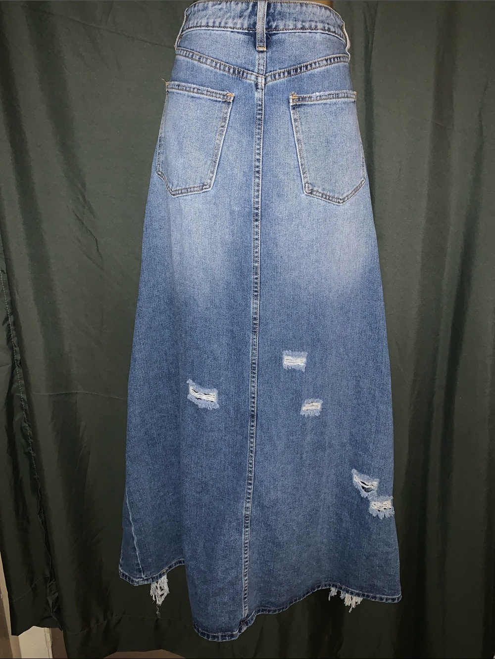 Fashion Nova Blue Distressed Asymmetrical Denim Maxi Skirt - Picture 4 of 7